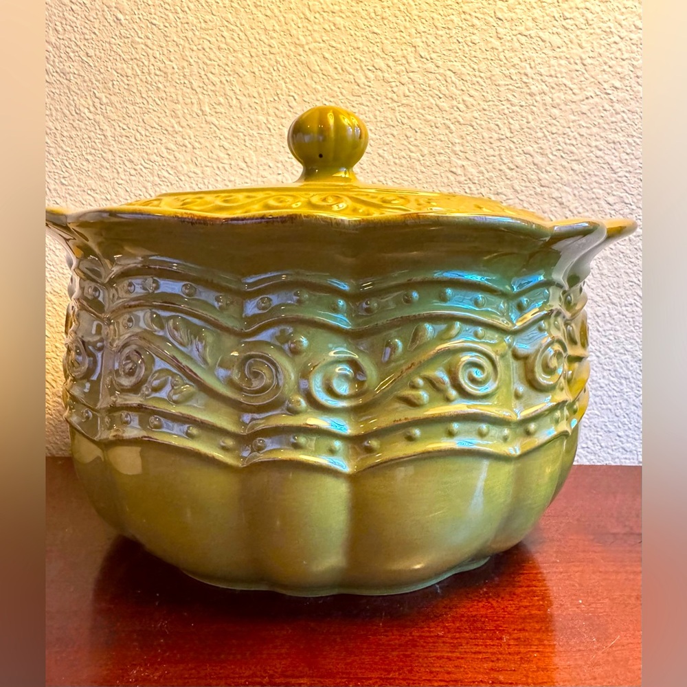 Celebrating Home Stoneware Collection Venetian Green Ceramic Casserole Dish